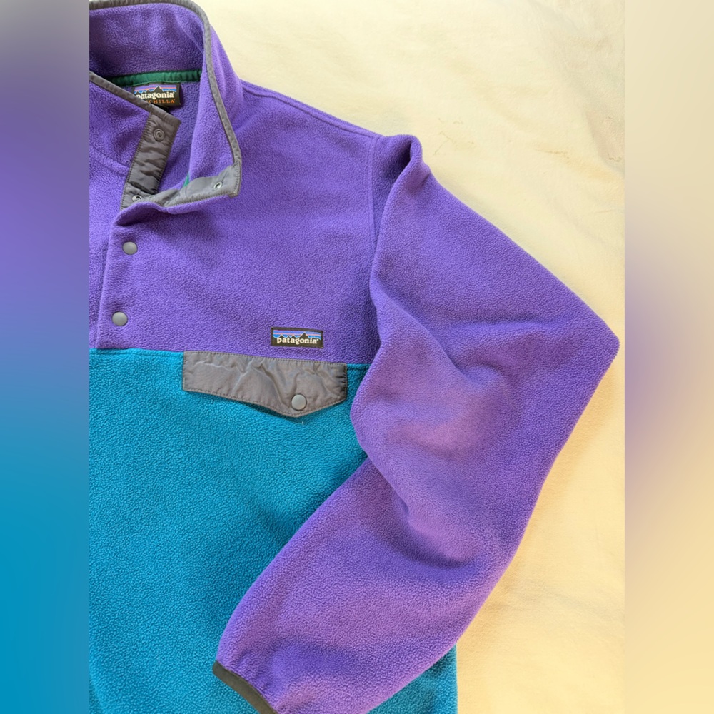Patagonia Synchilla T-Snap Purple Teal Pullover Jacket Mens Medium - Picture 3 of 9